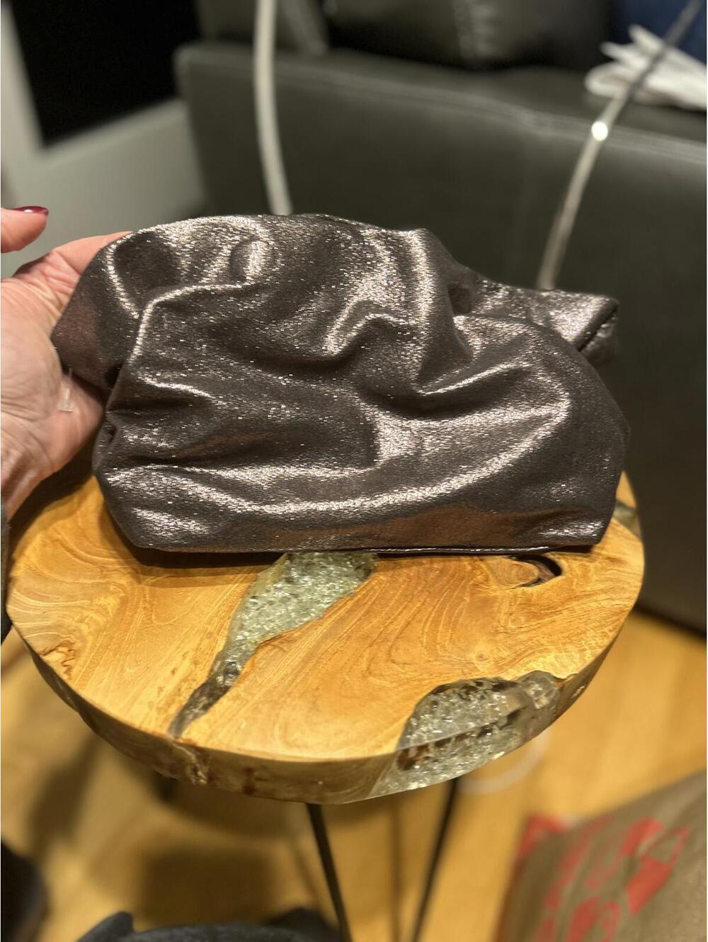 Anthropologie Brown shiny Clutch Bag, Hinge closure